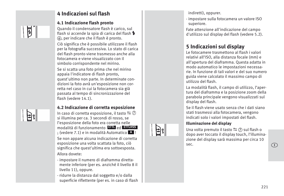 4 indicazioni sul flash, 5 indicazioni sul display | Metz MECABLITZ 64 AF-1 digital Canon User Manual | Page 221 / 326