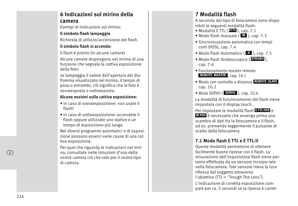 6 indicazioni sul mirino della camera, 7 modalità flash | Metz MECABLITZ 64 AF-1 digital Canon User Manual | Page 224 / 326