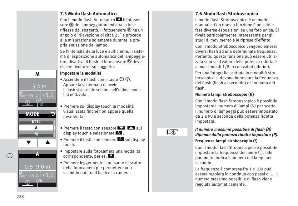 Mode o, 9.0 m | Metz MECABLITZ 64 AF-1 digital Canon User Manual | Page 228 / 326