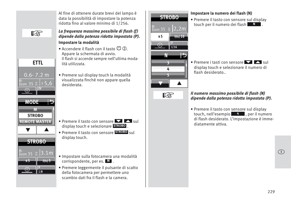 7.2 m, Ettl, Mode o | Strobo, 2,2m | Metz MECABLITZ 64 AF-1 digital Canon User Manual | Page 229 / 326