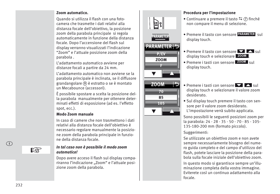 Parameter o, Zoom o | Metz MECABLITZ 64 AF-1 digital Canon User Manual | Page 232 / 326