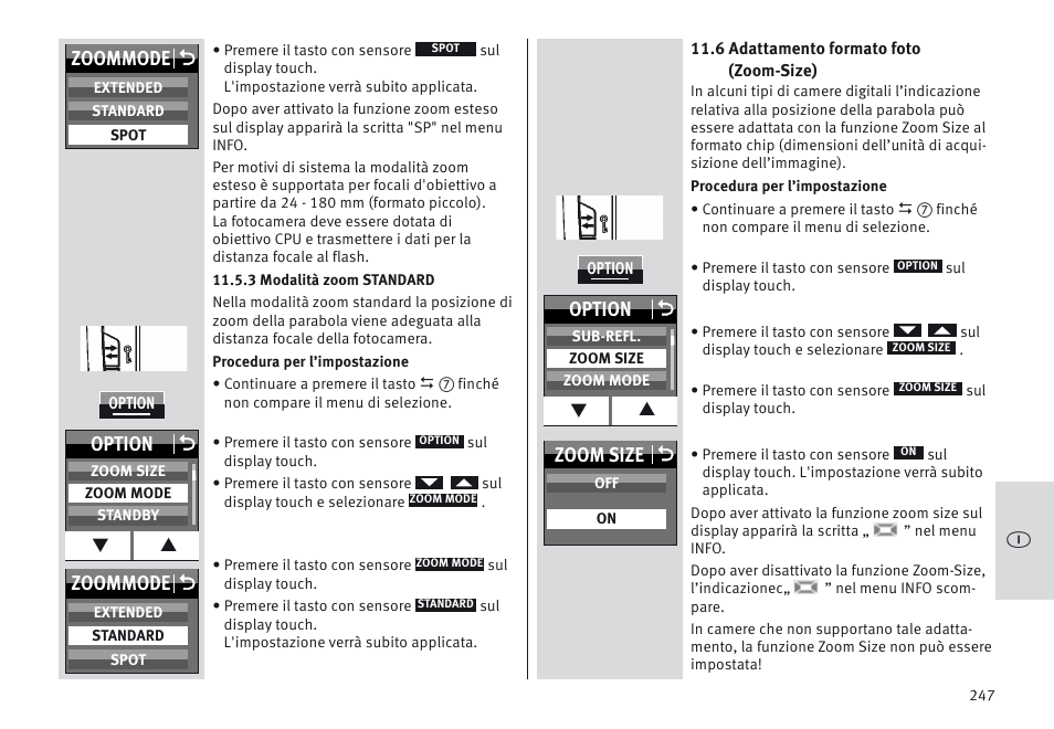 Zoommode o, Option o, Zoom size o | Metz MECABLITZ 64 AF-1 digital Canon User Manual | Page 247 / 326