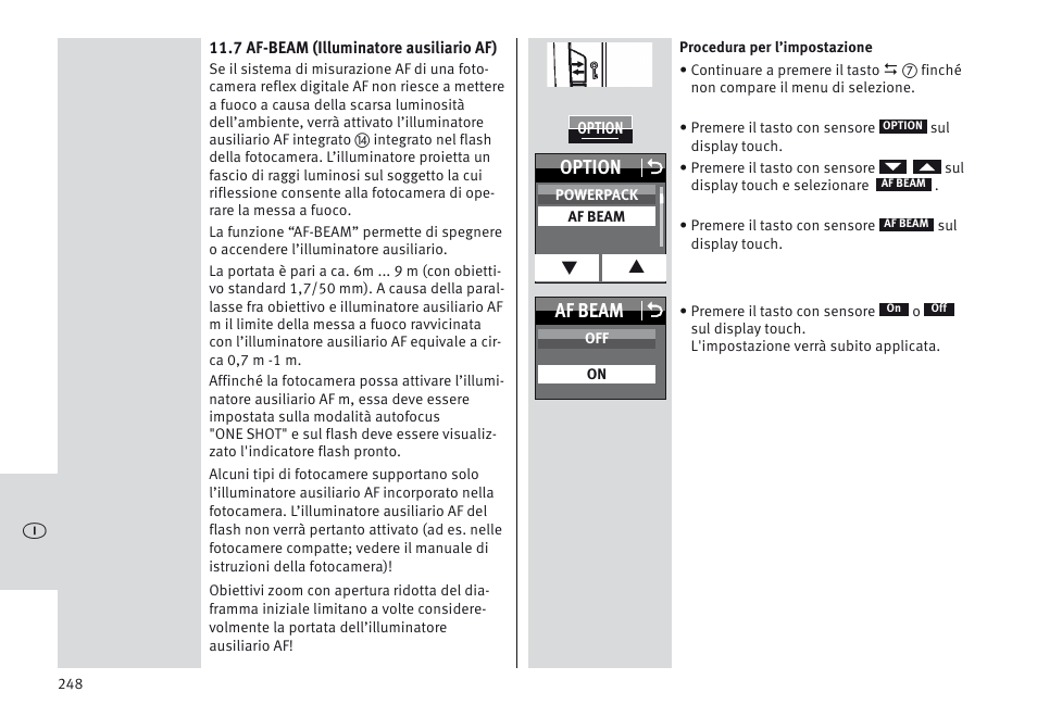 Option o, Af beam o | Metz MECABLITZ 64 AF-1 digital Canon User Manual | Page 248 / 326