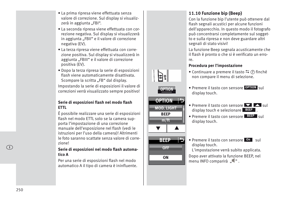 Beep o, Option o | Metz MECABLITZ 64 AF-1 digital Canon User Manual | Page 250 / 326