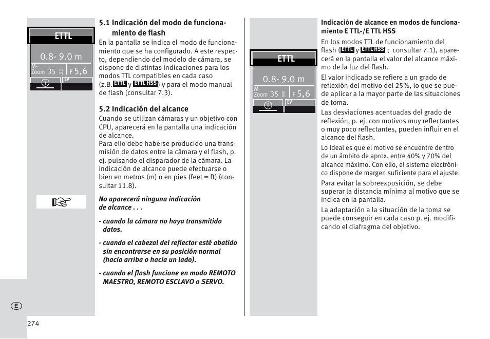 9.0 m, Ettl | Metz MECABLITZ 64 AF-1 digital Canon User Manual | Page 274 / 326