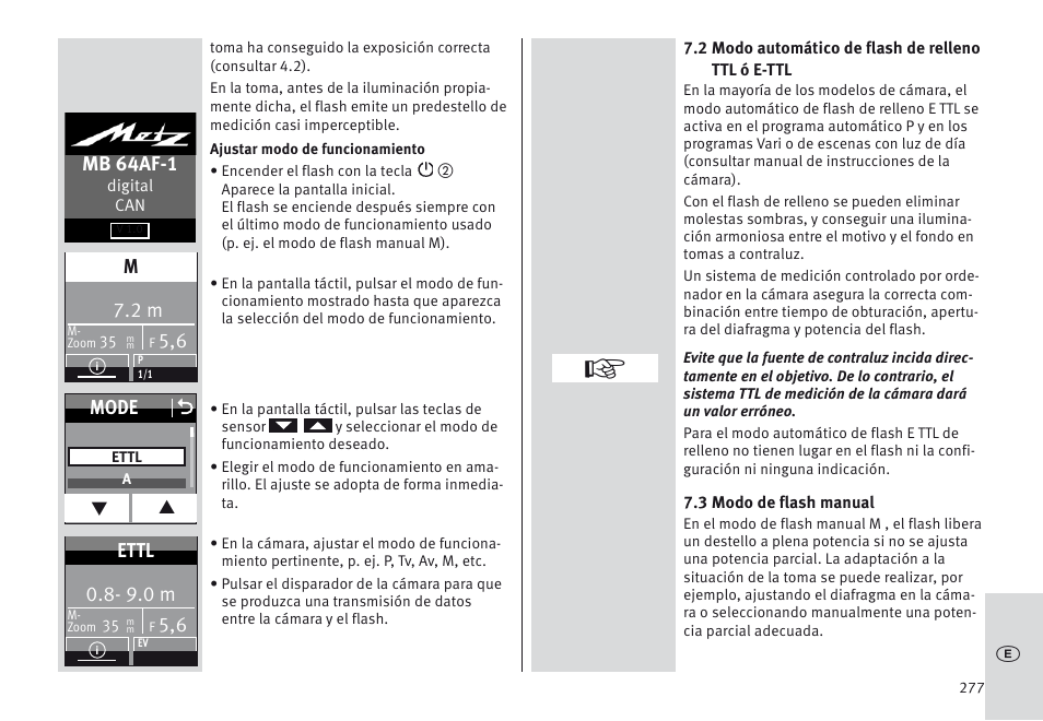 Mb 64af-1, Mode o, 9.0 m | Ettl | Metz MECABLITZ 64 AF-1 digital Canon User Manual | Page 277 / 326