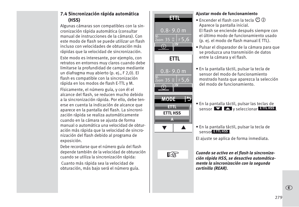 Mode o, 9.0 m, Ettl | Metz MECABLITZ 64 AF-1 digital Canon User Manual | Page 279 / 326