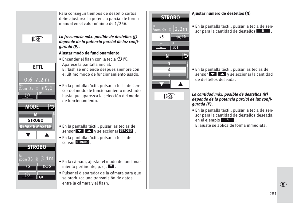 7.2 m, Ettl, Mode o | Strobo, 2,2m | Metz MECABLITZ 64 AF-1 digital Canon User Manual | Page 281 / 326