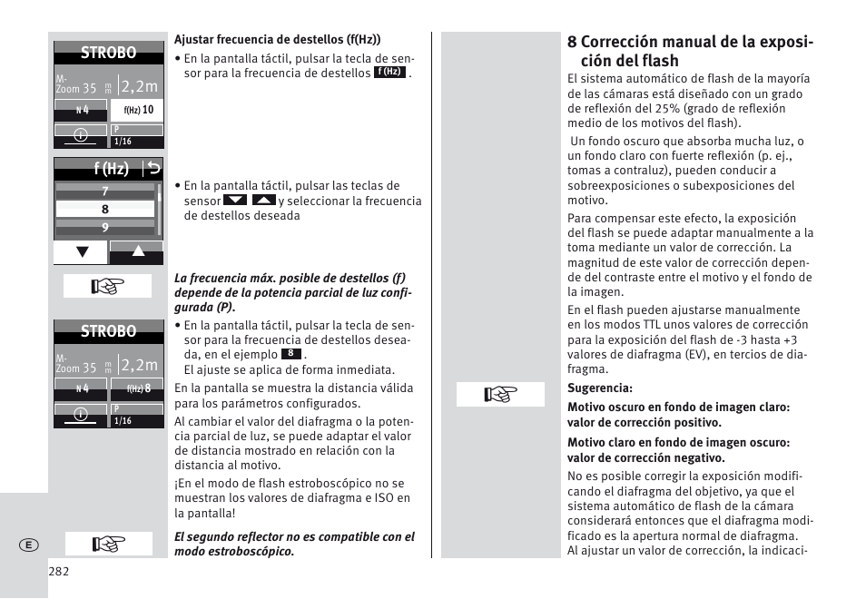 8 corrección manual de la exposi- ción del flash, F (hz) o, 2,2m | Strobo | Metz MECABLITZ 64 AF-1 digital Canon User Manual | Page 282 / 326
