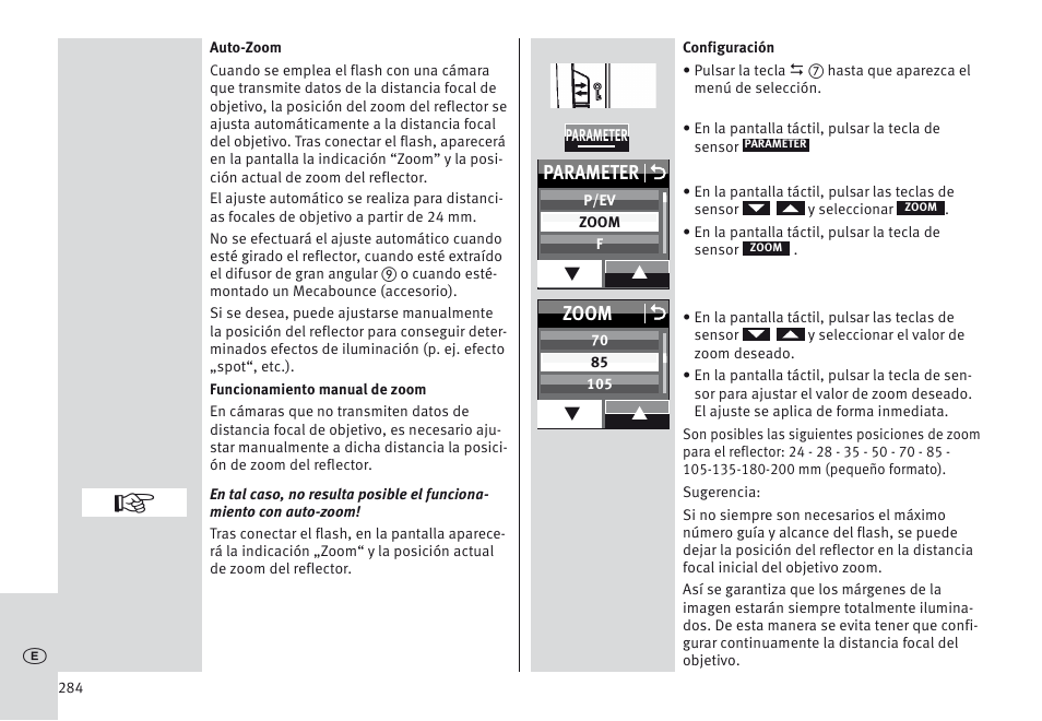Parameter o, Zoom o | Metz MECABLITZ 64 AF-1 digital Canon User Manual | Page 284 / 326