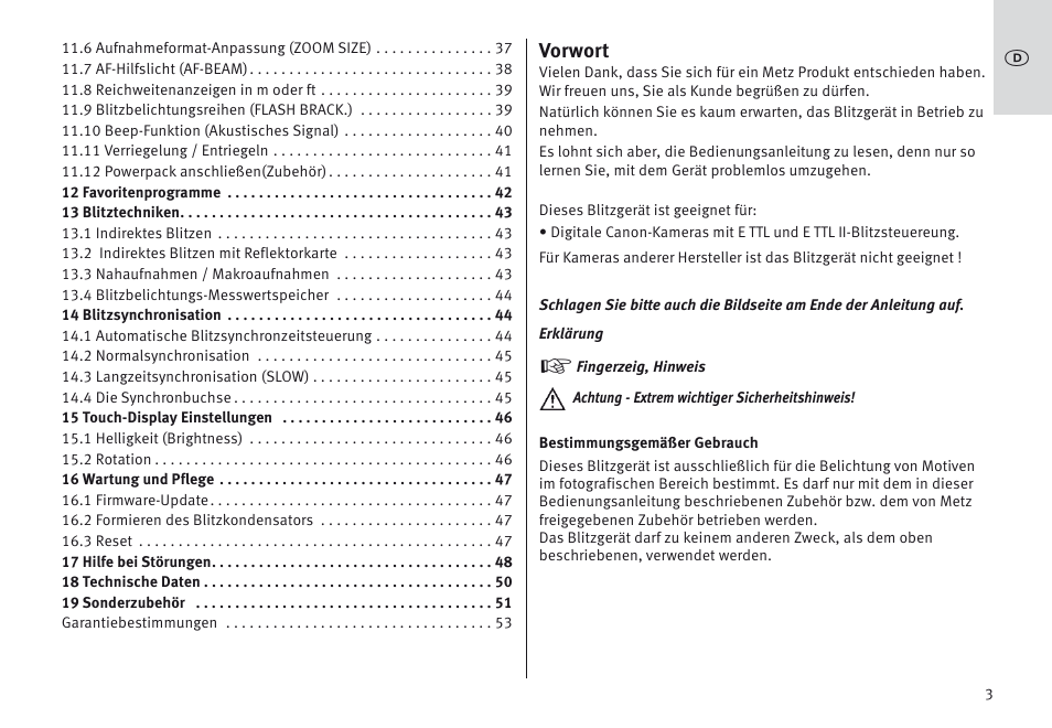 Metz MECABLITZ 64 AF-1 digital Canon User Manual | Page 3 / 326