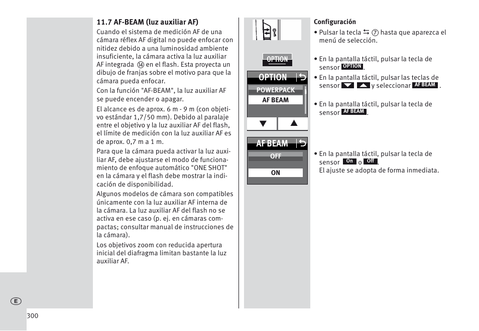 Option o, Af beam o | Metz MECABLITZ 64 AF-1 digital Canon User Manual | Page 300 / 326