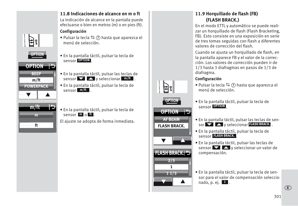 M/ft o, Option o, Flash brack. o | Metz MECABLITZ 64 AF-1 digital Canon User Manual | Page 301 / 326