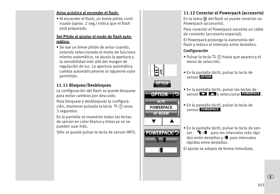 Powerpack o option o | Metz MECABLITZ 64 AF-1 digital Canon User Manual | Page 303 / 326