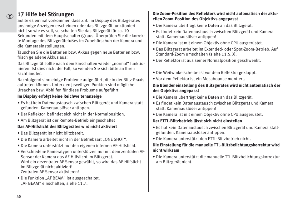 17 hilfe bei störungen | Metz MECABLITZ 64 AF-1 digital Canon User Manual | Page 48 / 326