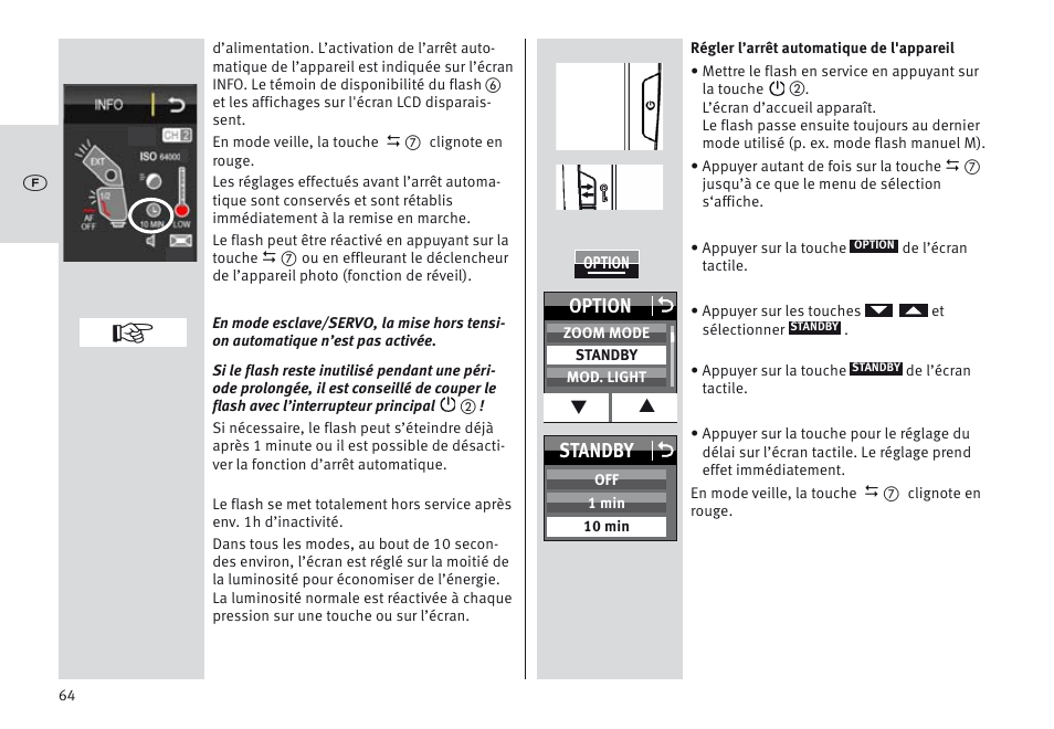 Option o, Standby o | Metz MECABLITZ 64 AF-1 digital Canon User Manual | Page 64 / 326