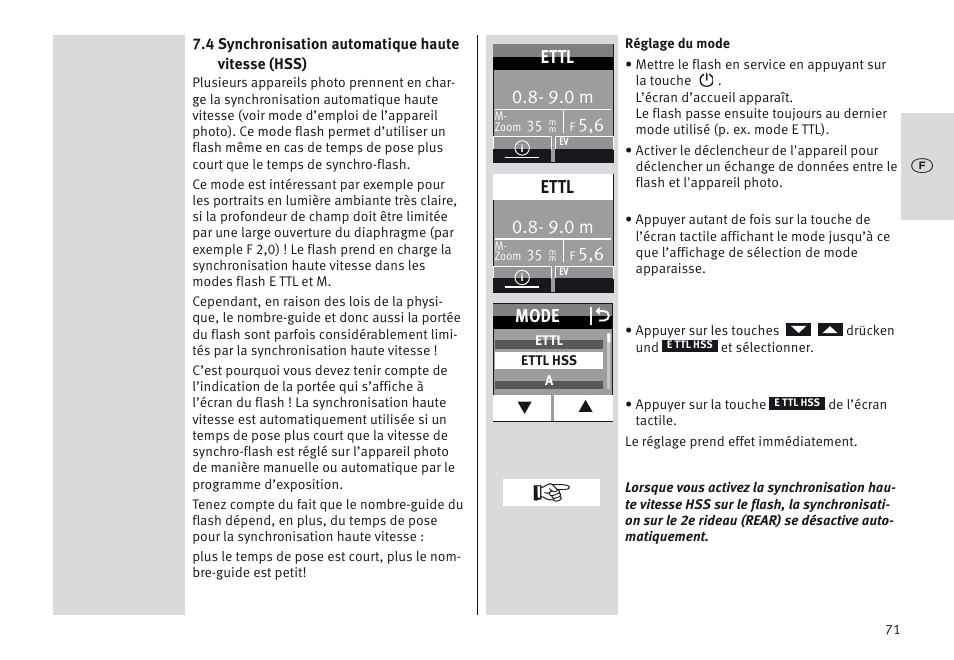 Mode o, 9.0 m, Ettl | Metz MECABLITZ 64 AF-1 digital Canon User Manual | Page 71 / 326