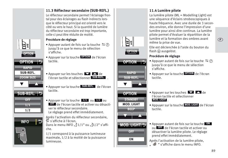 Sub-refl. o, Option o, Mod. light o | Option | Metz MECABLITZ 64 AF-1 digital Canon User Manual | Page 89 / 326