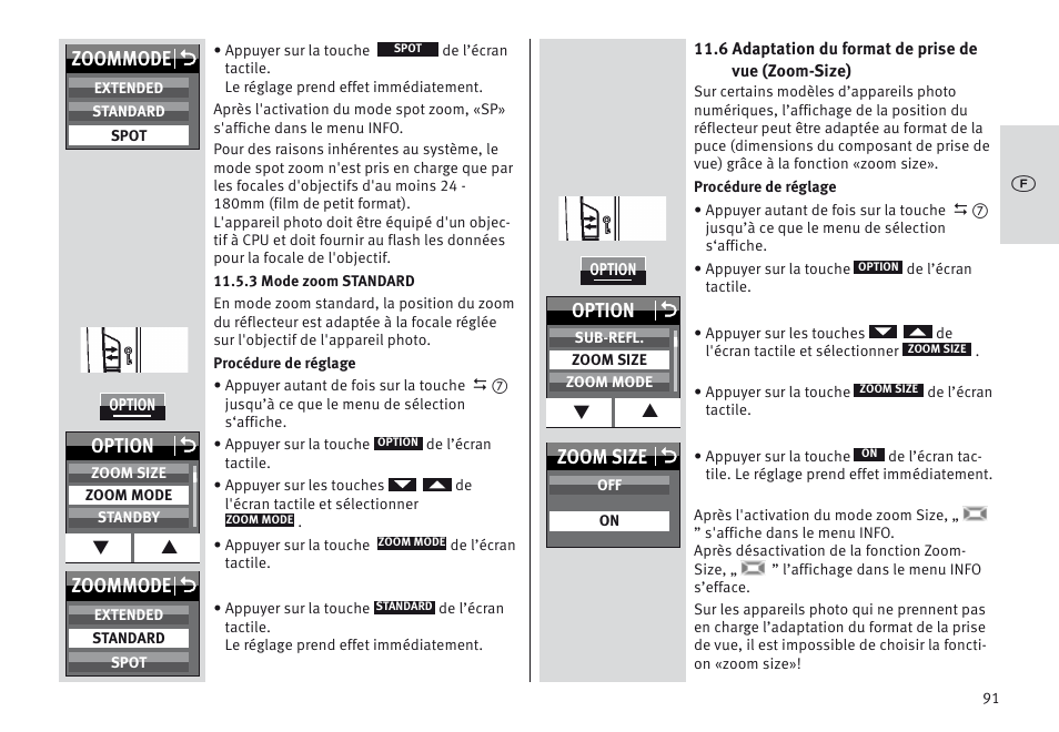 Zoommode o, Option o, Zoom size o | Metz MECABLITZ 64 AF-1 digital Canon User Manual | Page 91 / 326