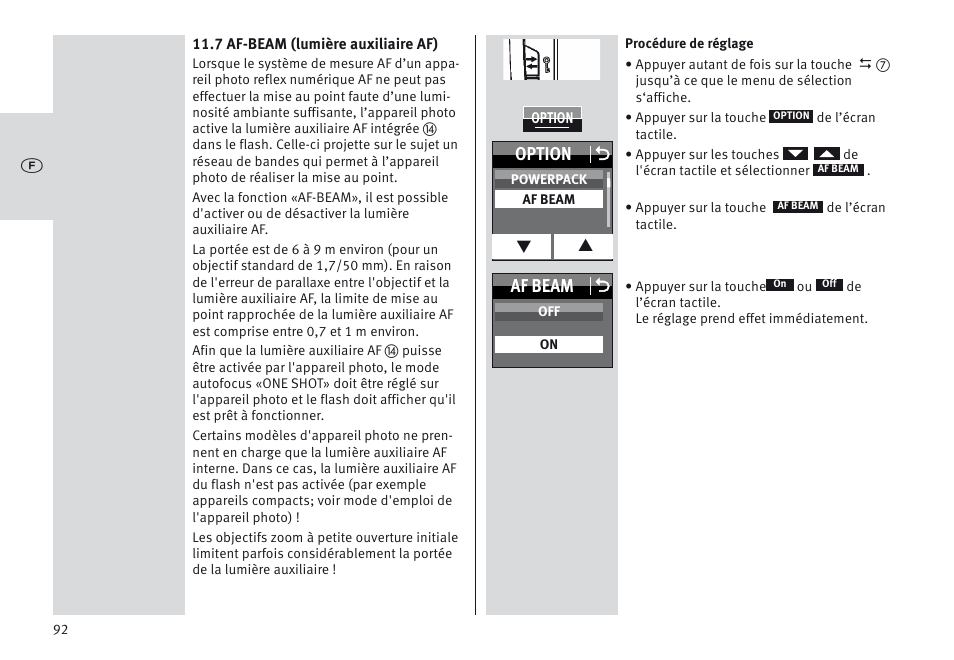 Option o, Af beam o | Metz MECABLITZ 64 AF-1 digital Canon User Manual | Page 92 / 326