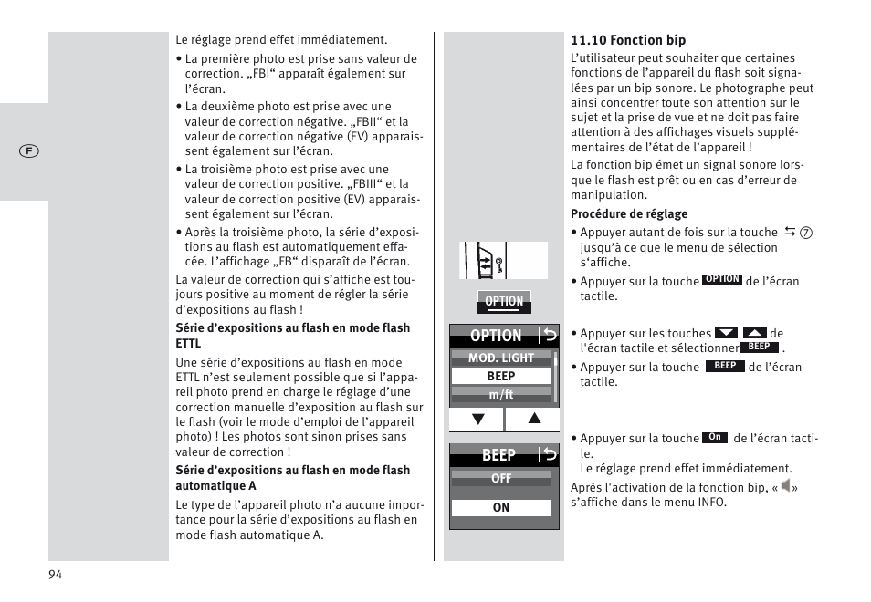Beep o, Option o | Metz MECABLITZ 64 AF-1 digital Canon User Manual | Page 94 / 326