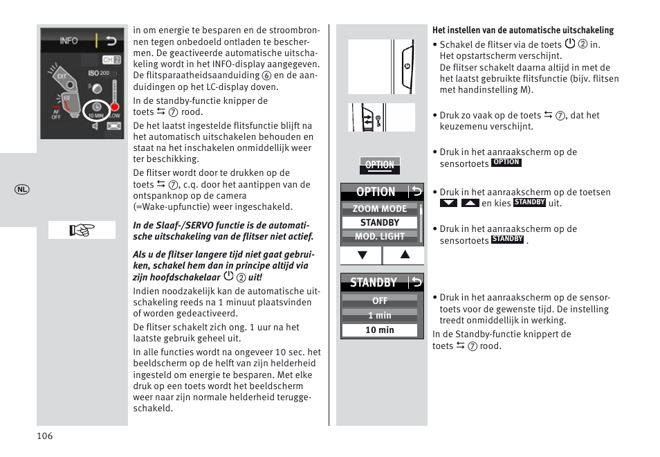 Option o, Standby o | Metz MECABLITZ 64 AF-1 digital Olympus User Manual | Page 106 / 302