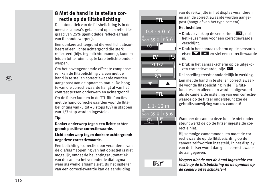 8 - 9.0 m, Ev o, 12 m | Metz MECABLITZ 64 AF-1 digital Olympus User Manual | Page 116 / 302