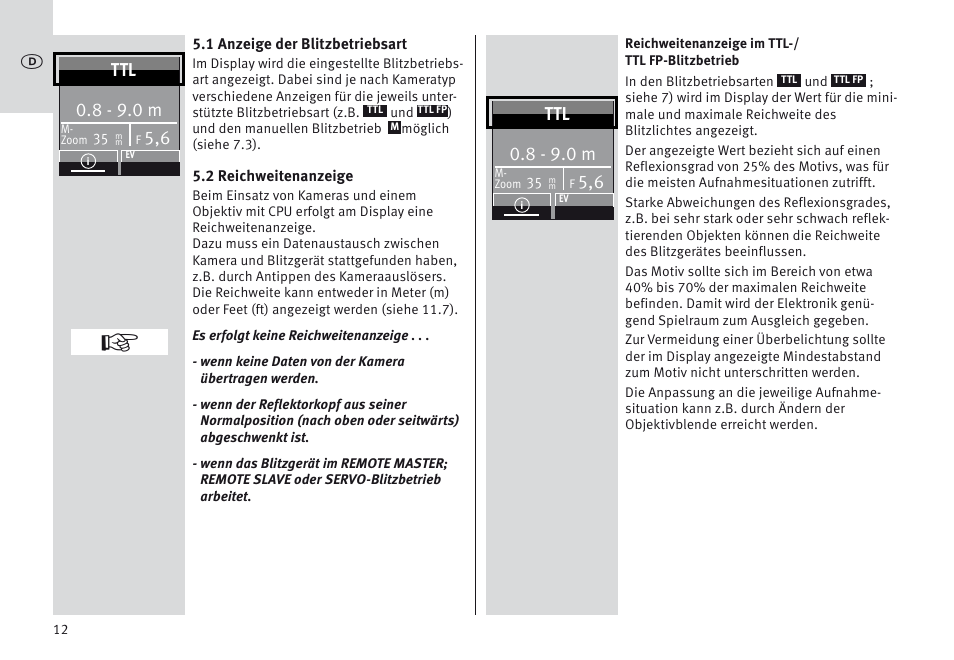 8 - 9.0 m | Metz MECABLITZ 64 AF-1 digital Olympus User Manual | Page 12 / 302