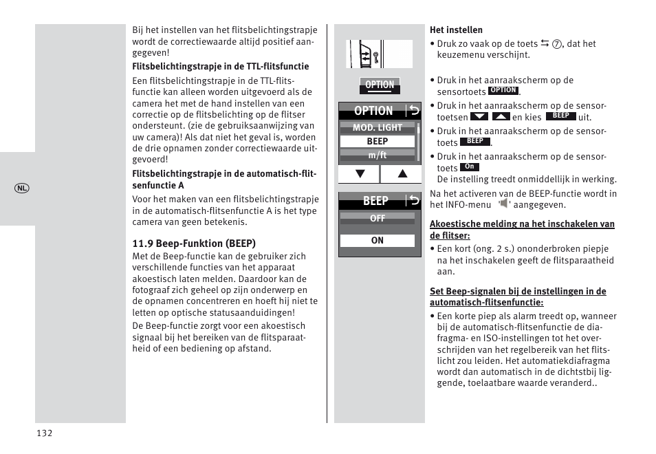 Beep o, Option o | Metz MECABLITZ 64 AF-1 digital Olympus User Manual | Page 132 / 302