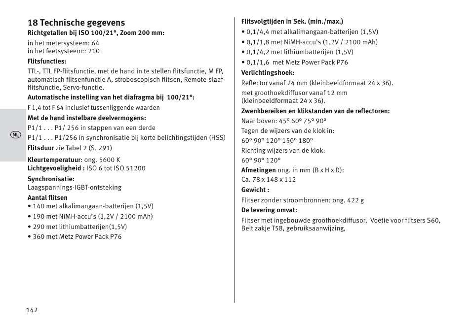 18 technische gegevens | Metz MECABLITZ 64 AF-1 digital Olympus User Manual | Page 142 / 302