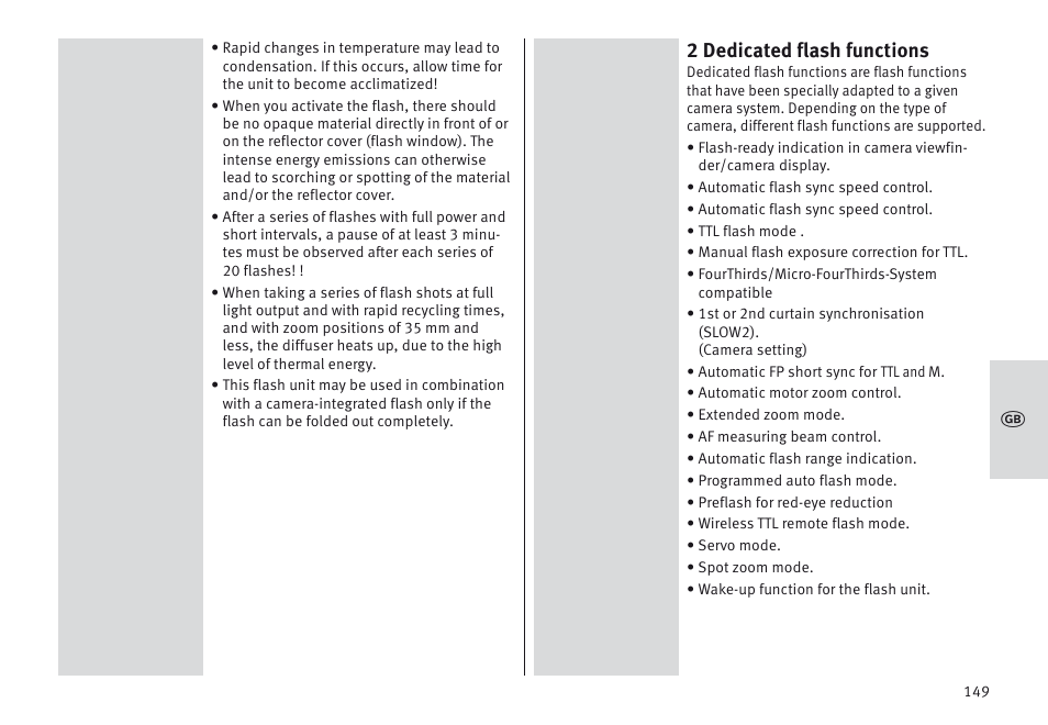 2 dedicated flash functions | Metz MECABLITZ 64 AF-1 digital Olympus User Manual | Page 149 / 302