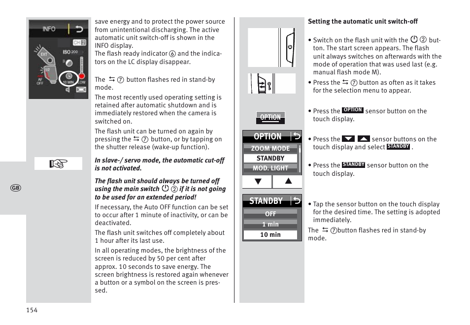 Option o, Standby o | Metz MECABLITZ 64 AF-1 digital Olympus User Manual | Page 154 / 302
