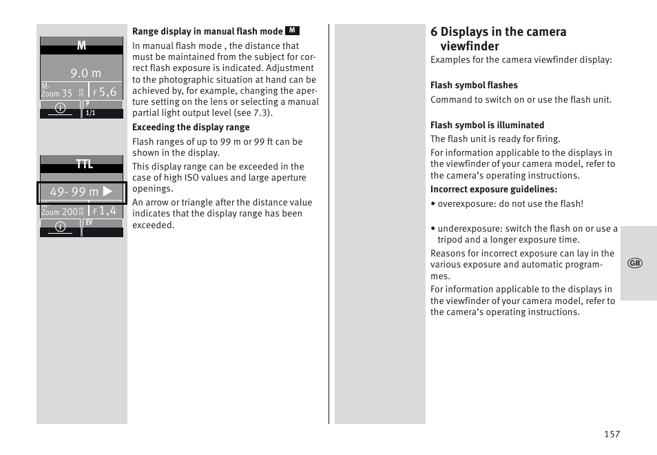 6 displays in the camera viewfinder, 99 m u | Metz MECABLITZ 64 AF-1 digital Olympus User Manual | Page 157 / 302