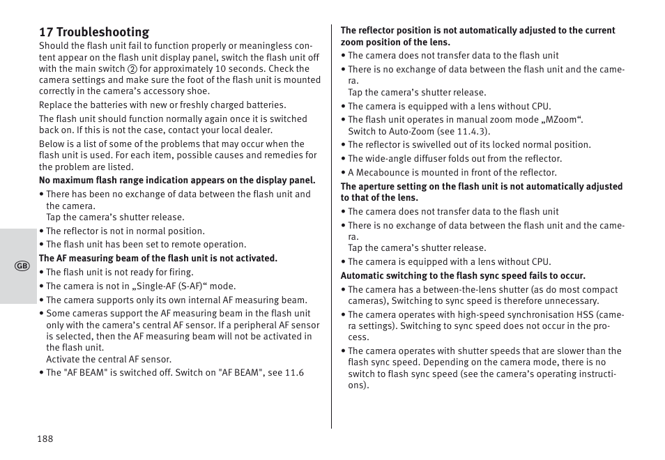 17 troubleshooting | Metz MECABLITZ 64 AF-1 digital Olympus User Manual | Page 188 / 302