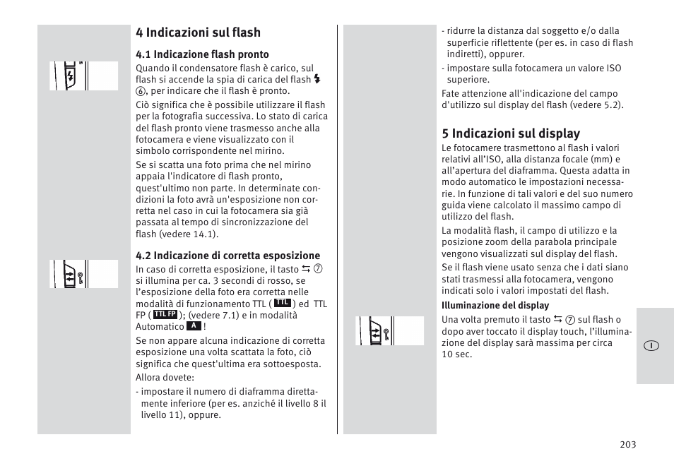 4 indicazioni sul flash, 5 indicazioni sul display | Metz MECABLITZ 64 AF-1 digital Olympus User Manual | Page 203 / 302
