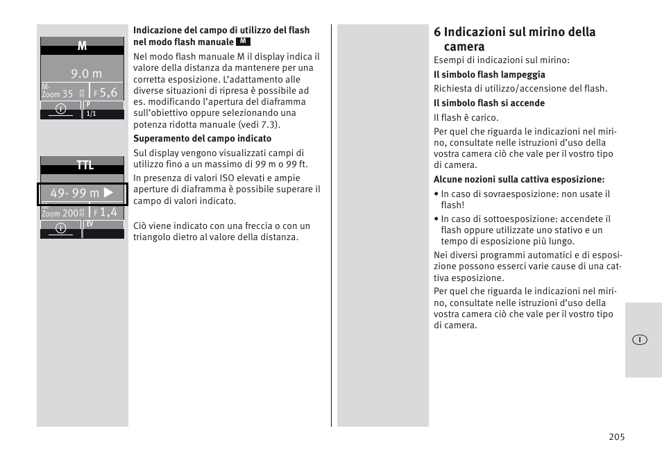 6 indicazioni sul mirino della camera, 99 m u | Metz MECABLITZ 64 AF-1 digital Olympus User Manual | Page 205 / 302