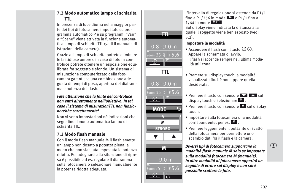 8 - 9.0 m, Mode o | Metz MECABLITZ 64 AF-1 digital Olympus User Manual | Page 207 / 302