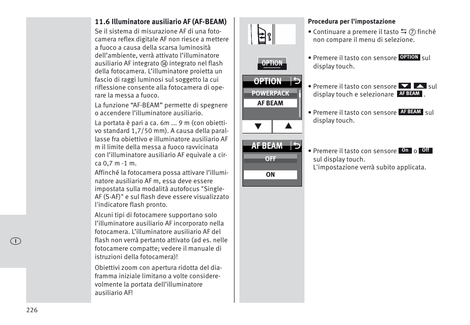 Option o, Af beam o | Metz MECABLITZ 64 AF-1 digital Olympus User Manual | Page 226 / 302