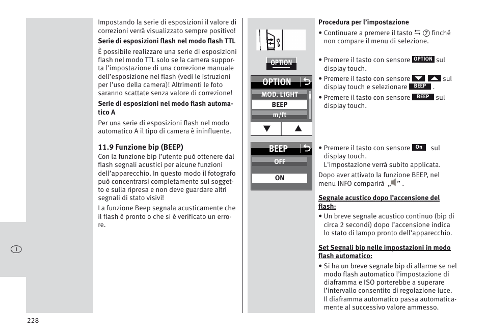 Beep o, Option o | Metz MECABLITZ 64 AF-1 digital Olympus User Manual | Page 228 / 302