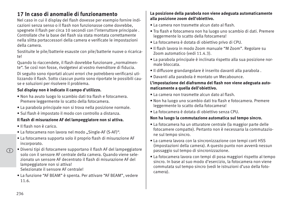 17 in caso di anomalie di funzionamento | Metz MECABLITZ 64 AF-1 digital Olympus User Manual | Page 236 / 302