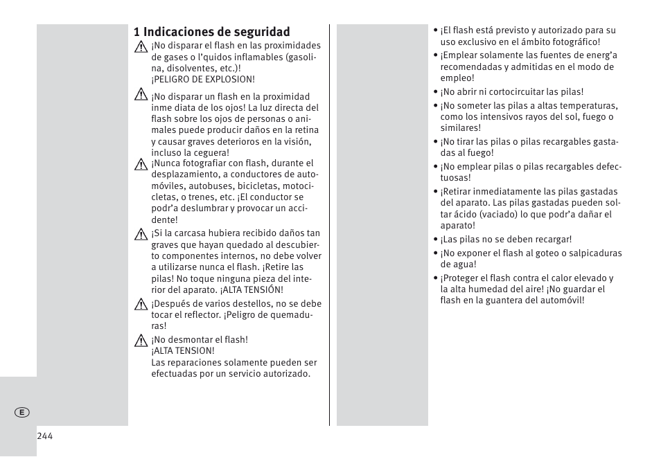 1 indicaciones de seguridad | Metz MECABLITZ 64 AF-1 digital Olympus User Manual | Page 244 / 302