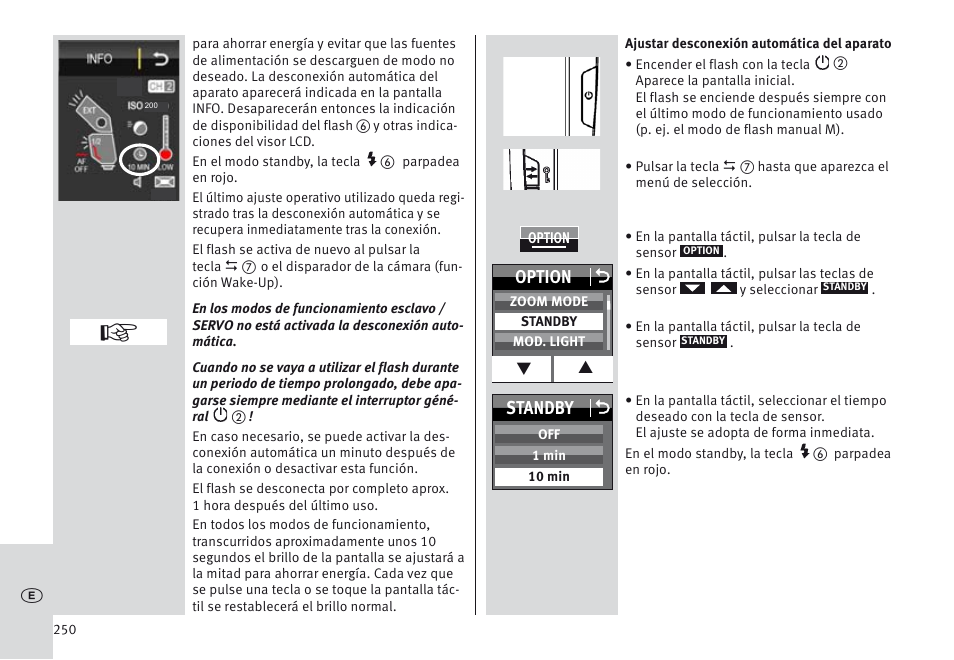 Option o, Standby o | Metz MECABLITZ 64 AF-1 digital Olympus User Manual | Page 250 / 302