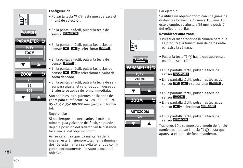 Parameter o, Zoom o, Zoom | Metz MECABLITZ 64 AF-1 digital Olympus User Manual | Page 262 / 302