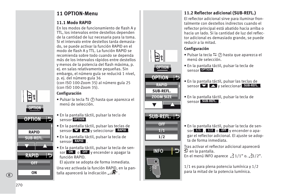 11 option-menu, Option o, Rapid o | Sub-refl. o | Metz MECABLITZ 64 AF-1 digital Olympus User Manual | Page 270 / 302