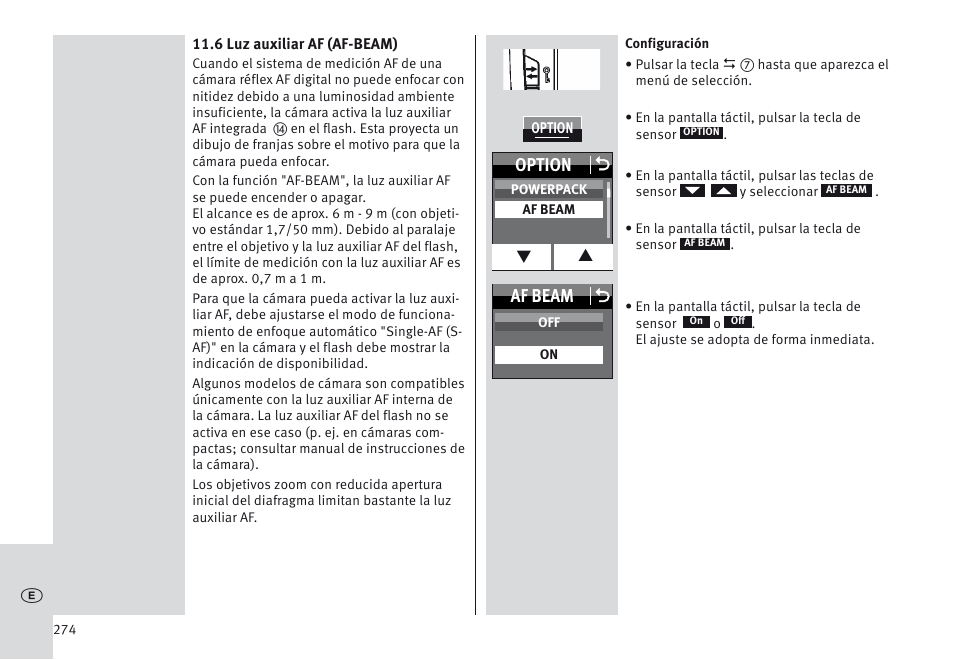 Option o, Af beam o | Metz MECABLITZ 64 AF-1 digital Olympus User Manual | Page 274 / 302