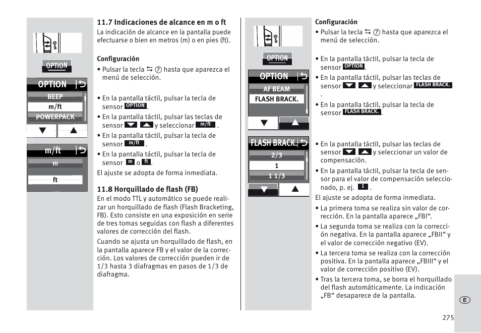 M/ft o, Option o, Flash brack. o | Metz MECABLITZ 64 AF-1 digital Olympus User Manual | Page 275 / 302