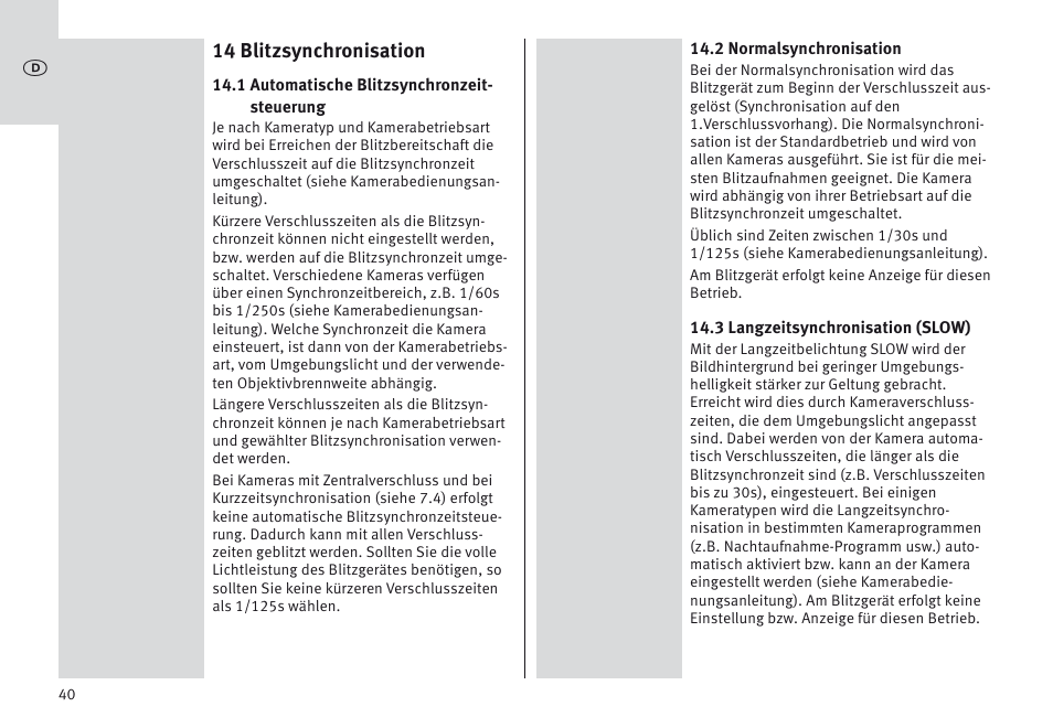 Metz MECABLITZ 64 AF-1 digital Olympus User Manual | Page 40 / 302