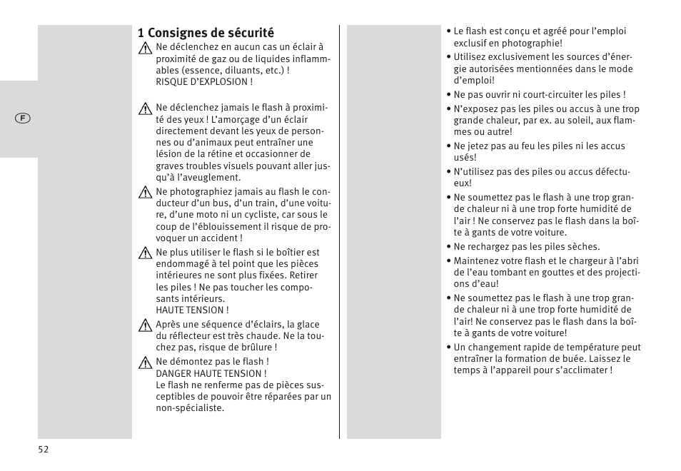 1 consignes de sécurité | Metz MECABLITZ 64 AF-1 digital Olympus User Manual | Page 52 / 302