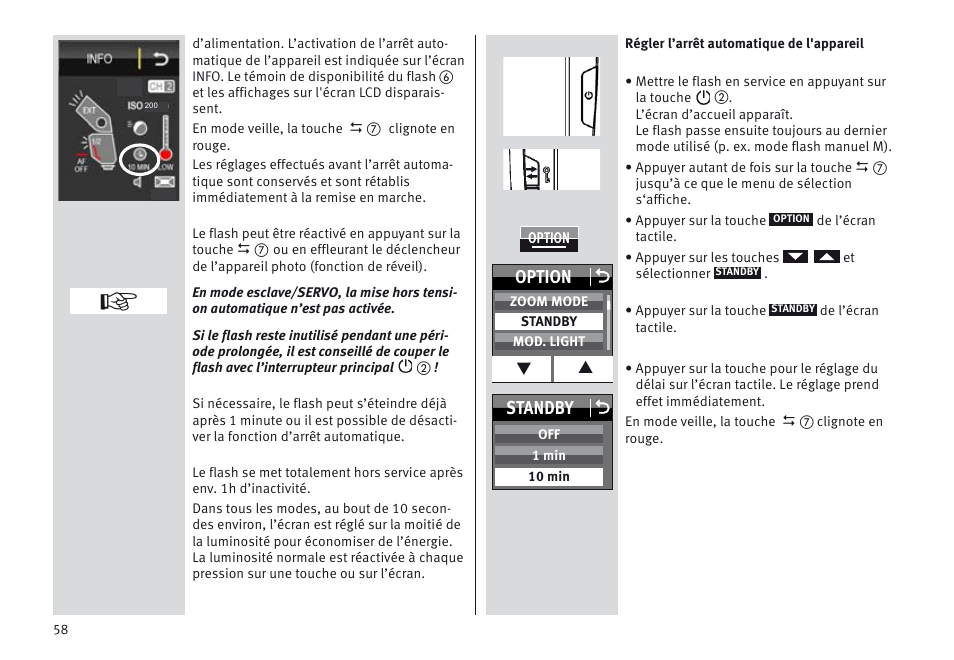 Option o, Standby o | Metz MECABLITZ 64 AF-1 digital Olympus User Manual | Page 58 / 302