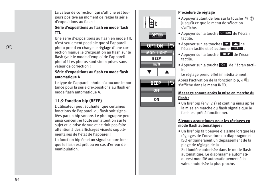 Beep o, Option o | Metz MECABLITZ 64 AF-1 digital Olympus User Manual | Page 84 / 302